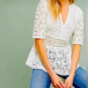 Anthropologie Mae Peplum Lace Top Blouse by Blue Tassel